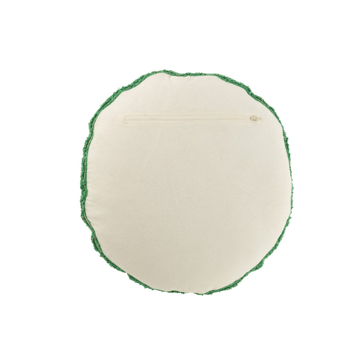 Coussin Smiley tufté en coton vert et blanc, vue de face