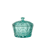 Jar Mali en verre bleu azur avec motifs taillés, vue de face