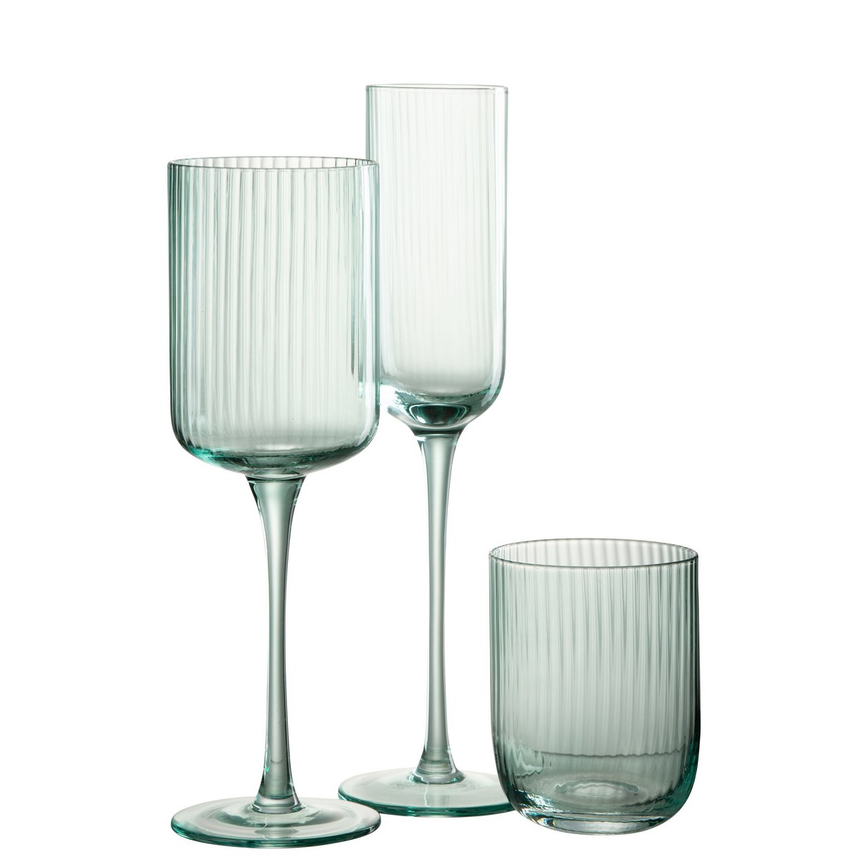 Verre à champagne J-Line Louise, vue de face avec détails verts