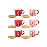 Tasses et soucoupes J-Line Casse-Noisette - bambou/céramique - rouge - lot de 6