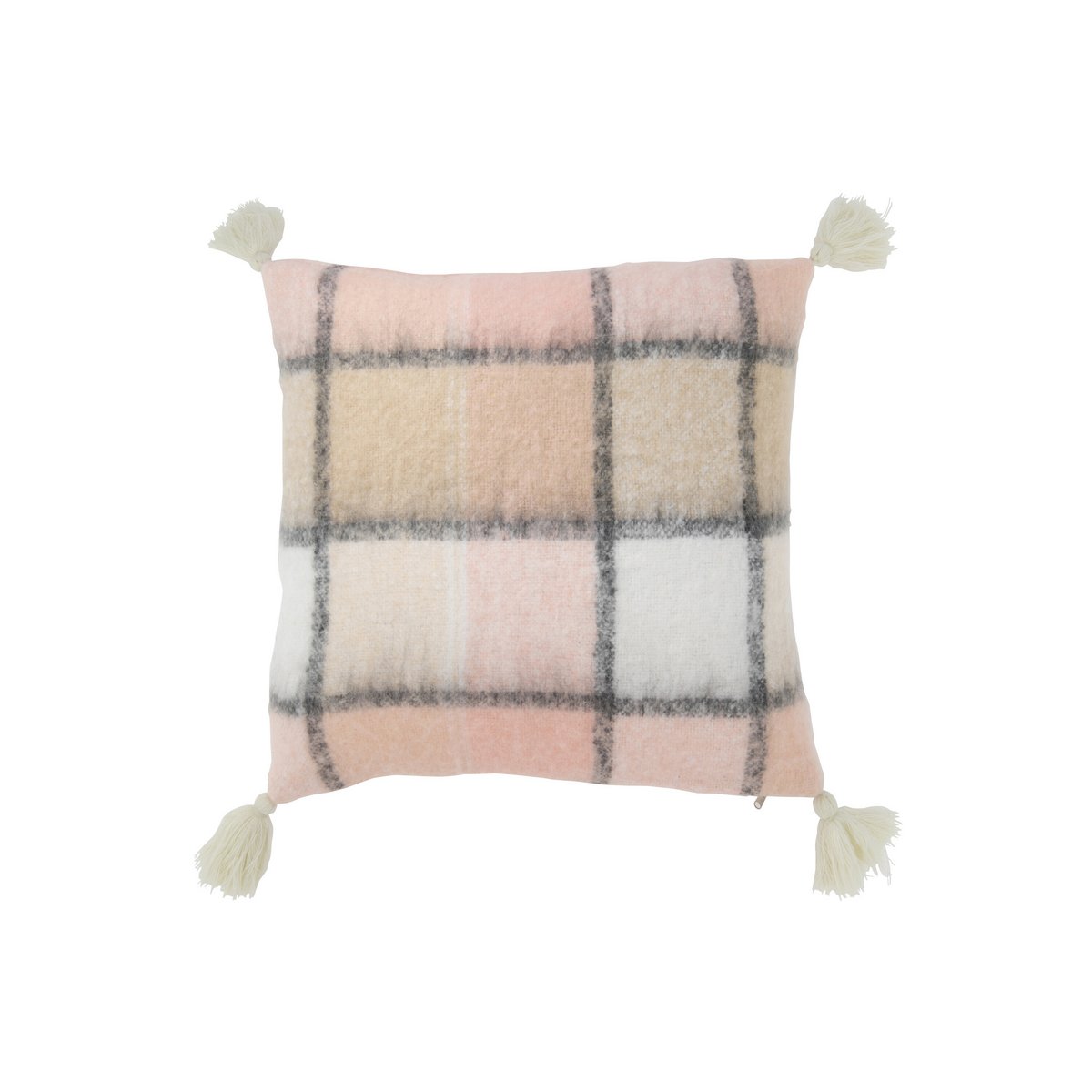 Coussin J-Line à carreaux beige et rose, vue de face
