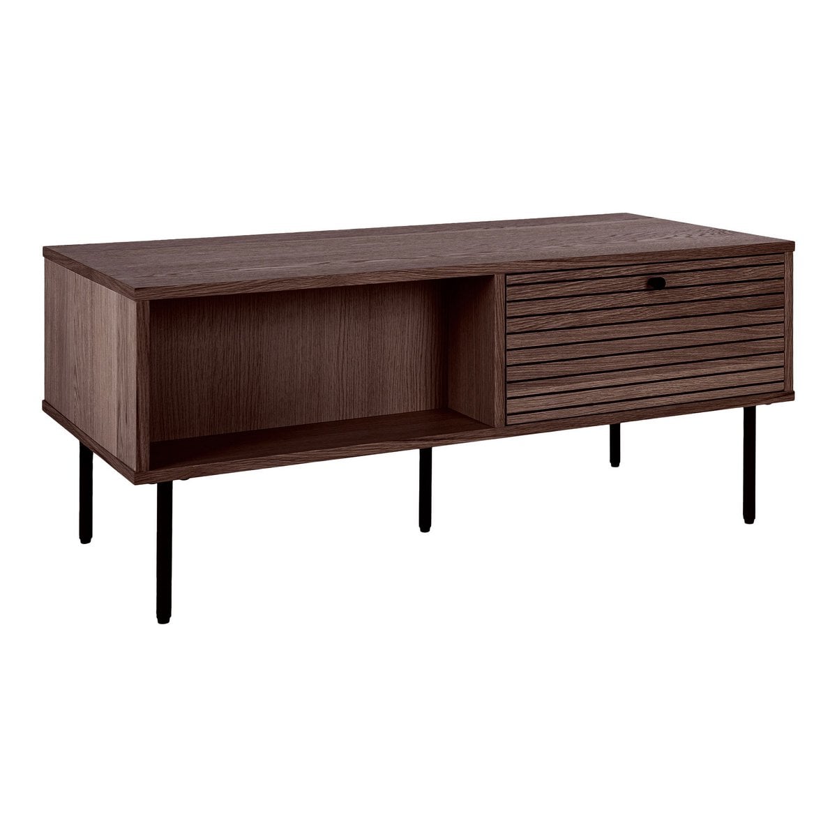 Table basse Kyoto avec placage chêne fumé et pieds en métal noir