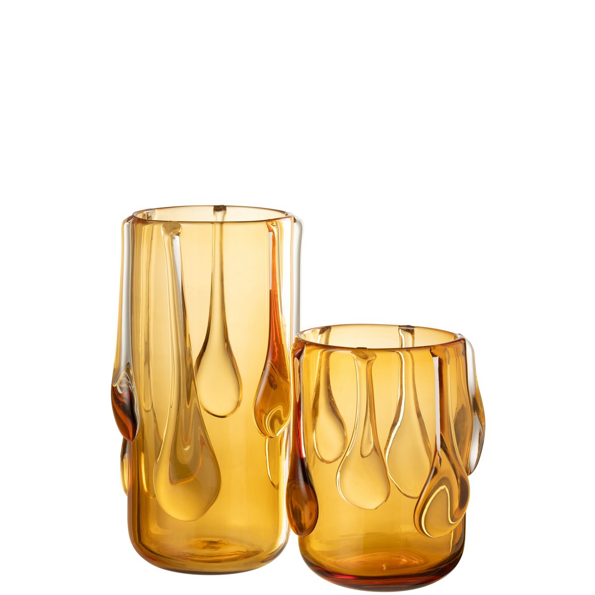 Vase Drippy en verre ambre, vue de face avec lumière naturelle