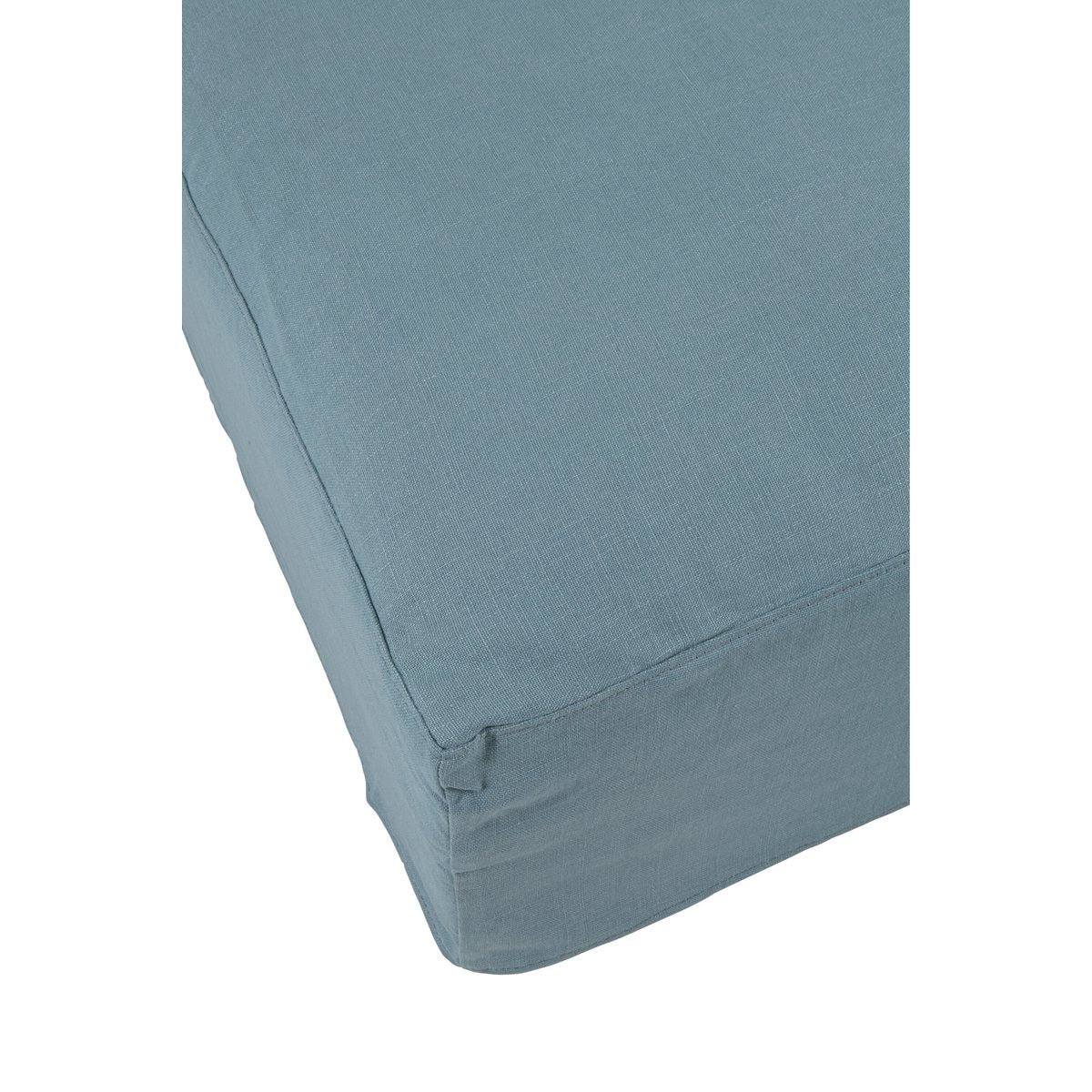 Détail du tissu linon bleu du pouf Monaco