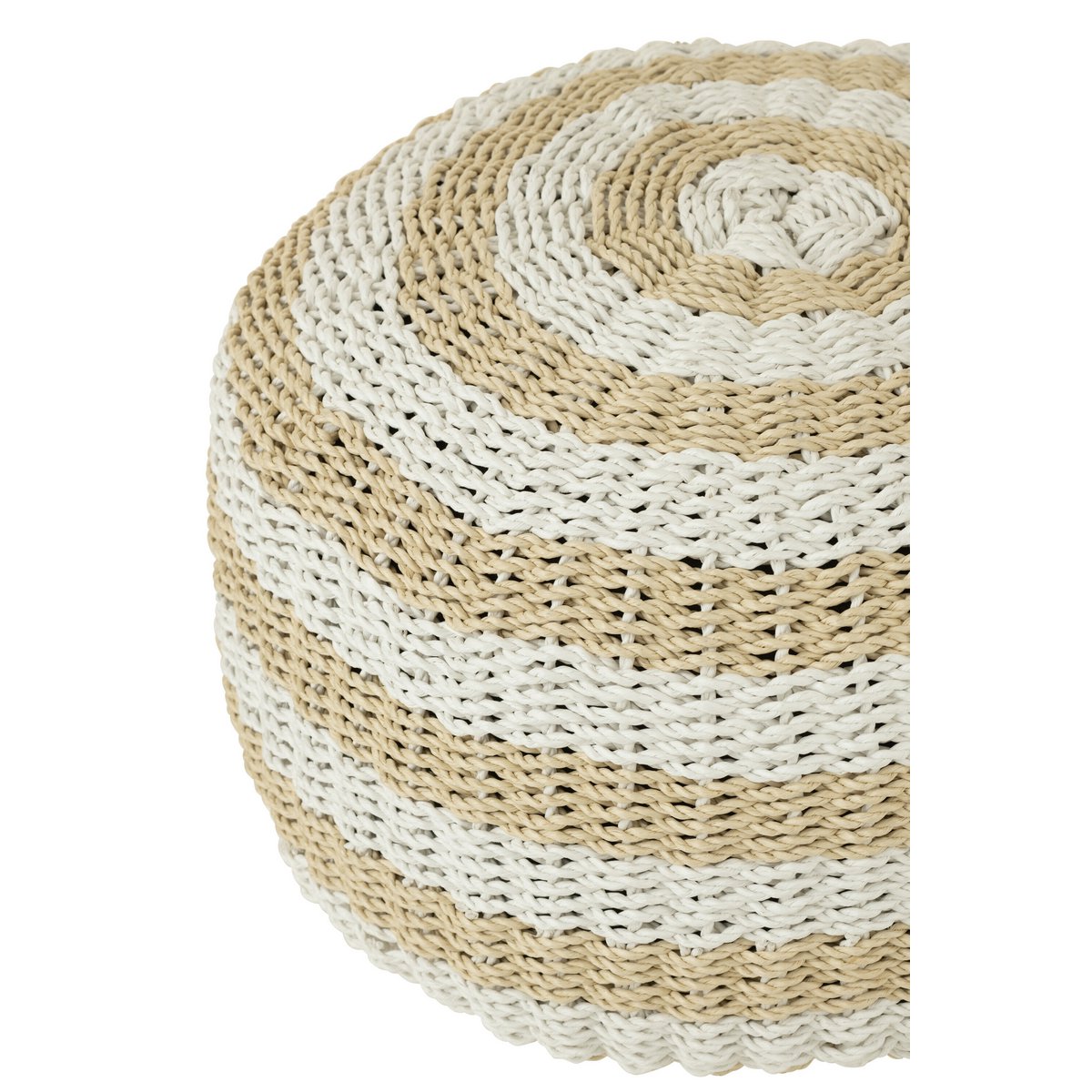 Pouf rond J-Line Stripes avec rayures blanches et naturelles