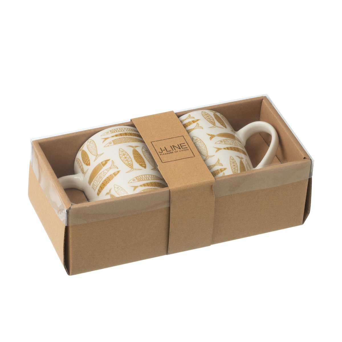 Boîte 2 tasses Fish en céramique brun - vue latérale