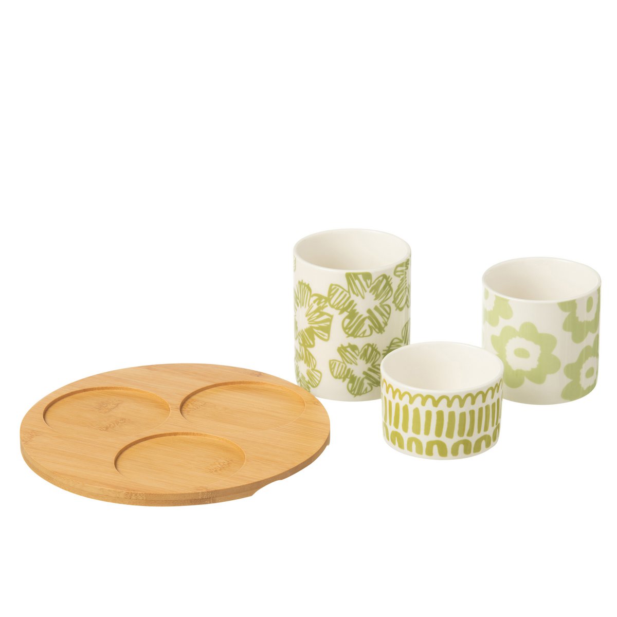 Set de 3 bols apéro J-Line en céramique verte avec plateau en bambou