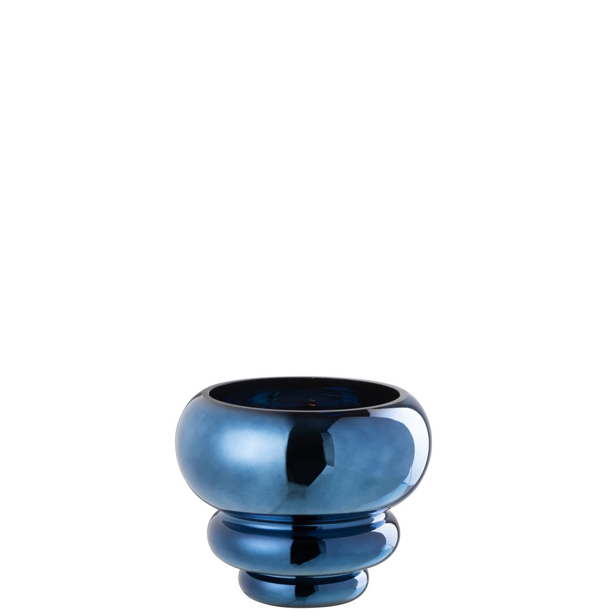 Détail du photophore/vase Julia, verre bleu lumineux