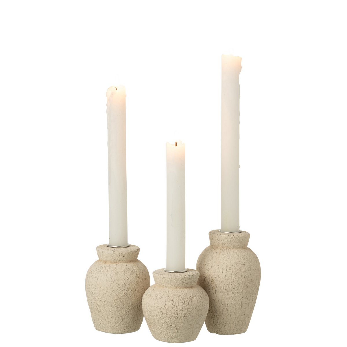 Bougeoir J-Line en ciment beige, vue de face