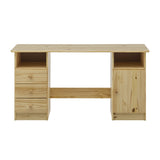 Bureau scandinave en bois avec tiroirs et armoire, vue de face
