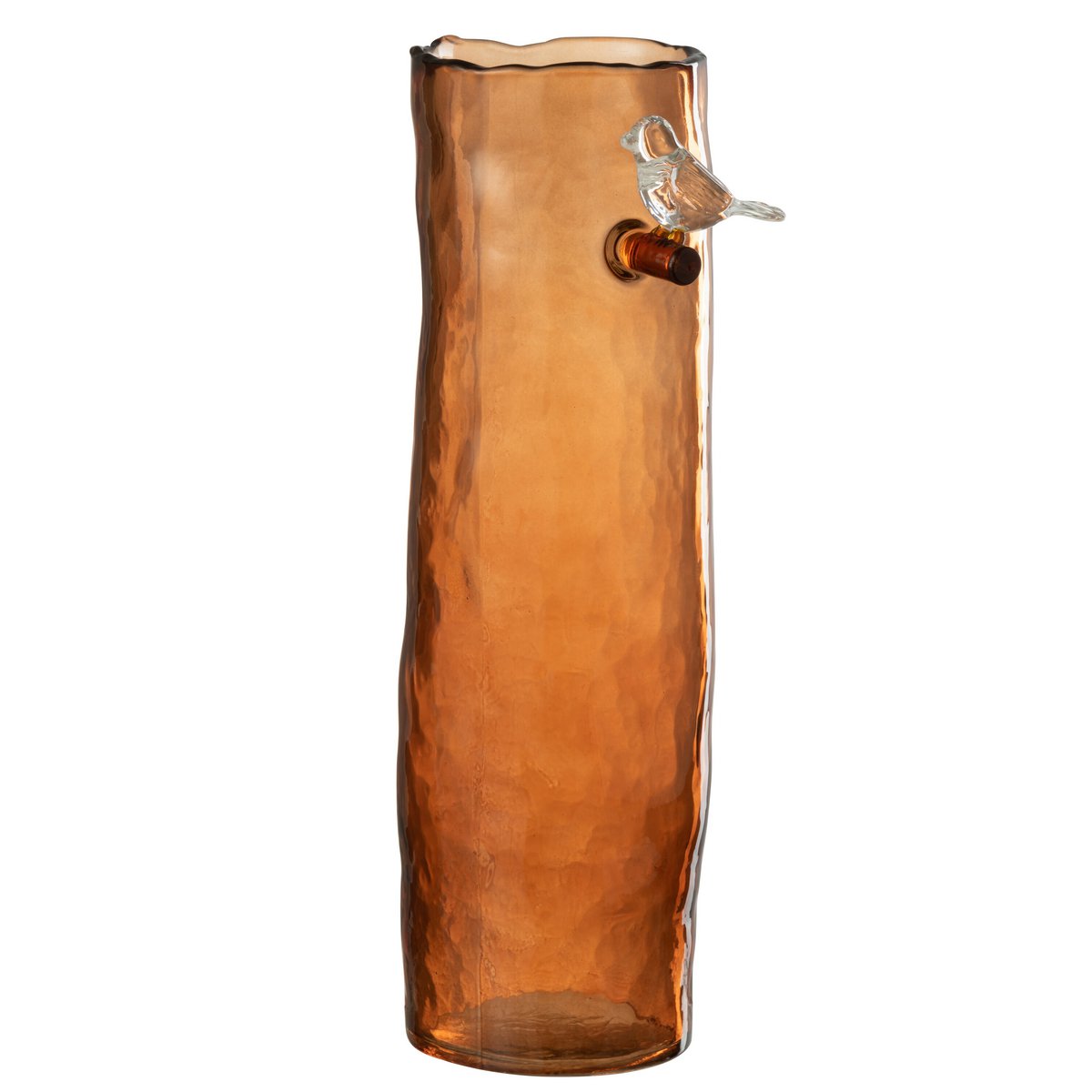 Détail du vase Long Bird J-Line en verre orange, parfait pour vos bouquets.