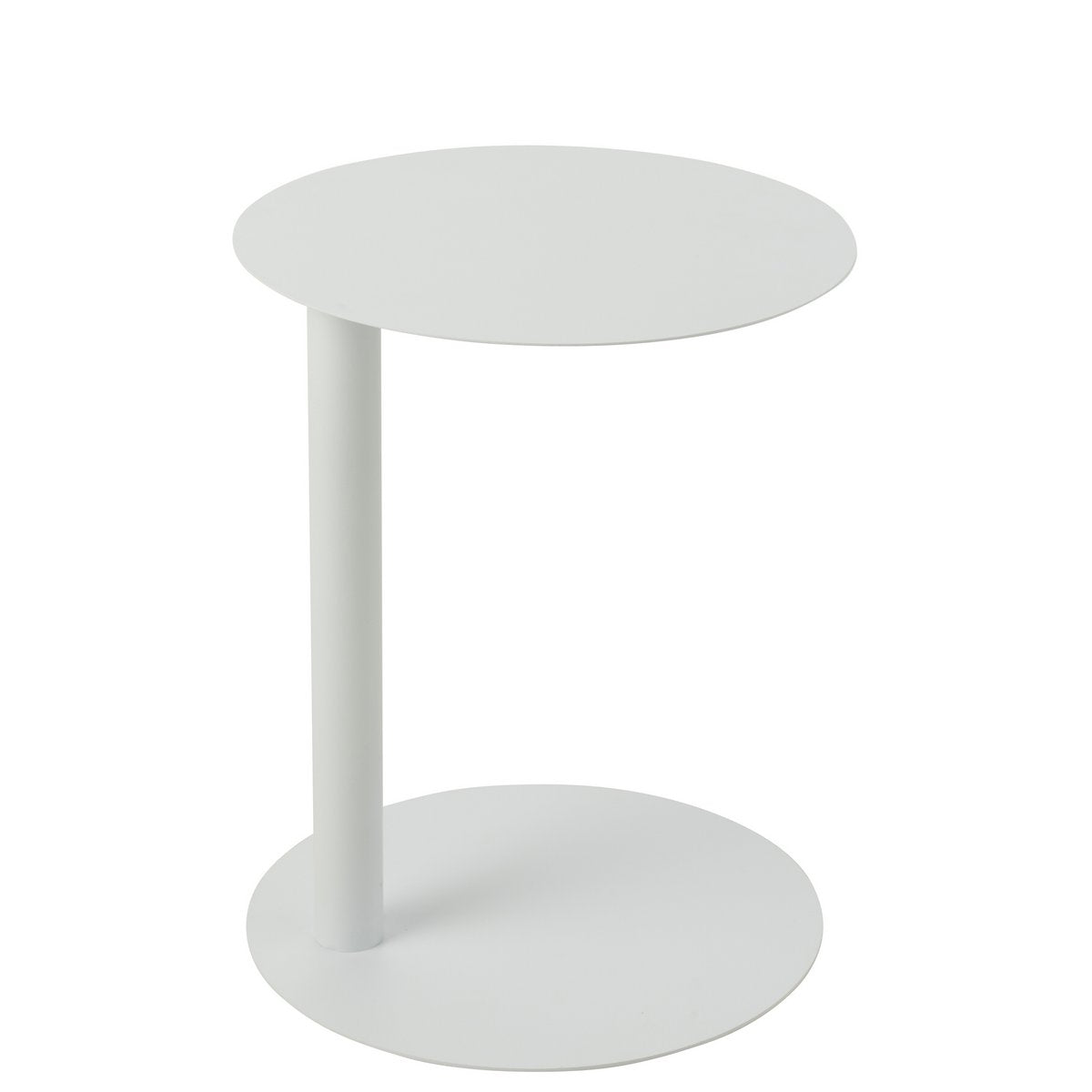 Table d'appoint J-Line ronde en métal blanc, en situation dans un salon