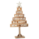 Sapin de Noël Étoile J-Line en bois naturel et blanc, décoration élégante pour les fêtes