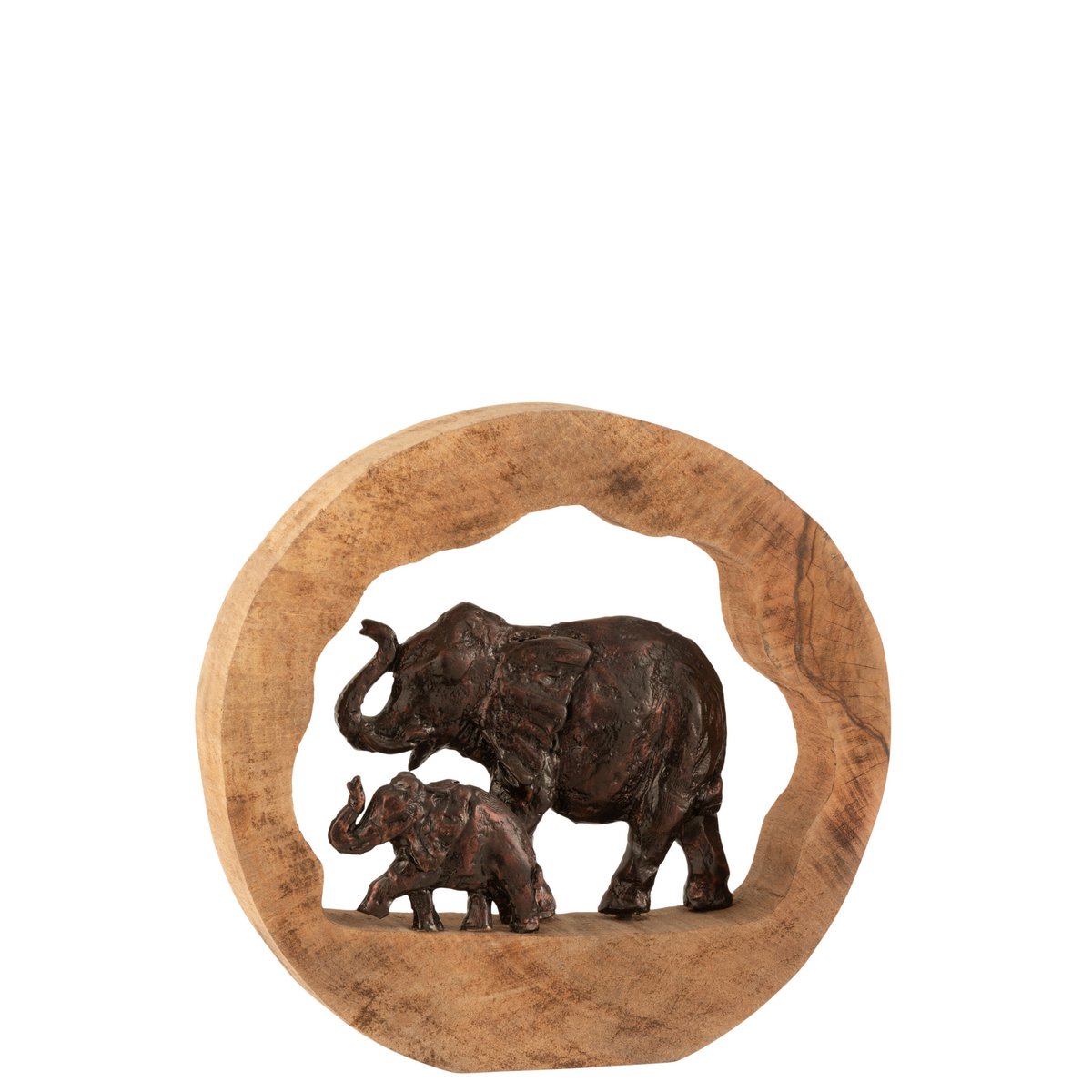 Figurine Éléphant + Enfant en bois et aluminium, vue de face