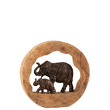 Figurine Éléphant + Enfant en bois et aluminium, vue de face