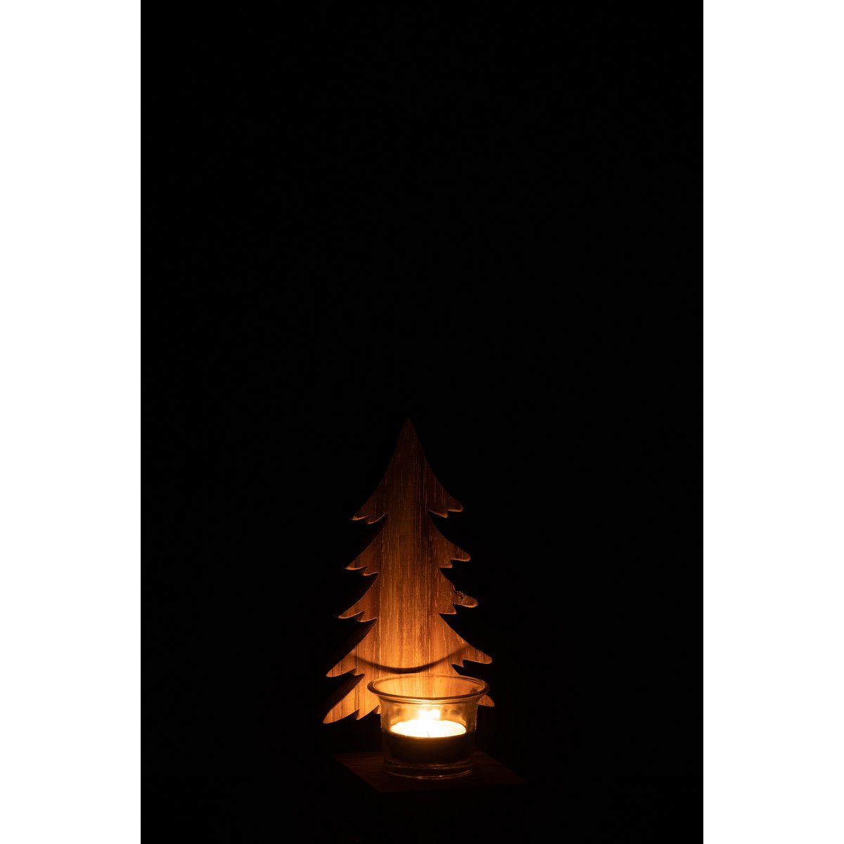 Bougeoir J-Line Sapin de Noël en bois marron, détail du bois