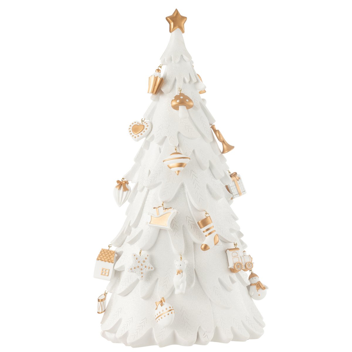 Ornements d'arbre de Noël J-Line en résine blanche et dorée, vue avant