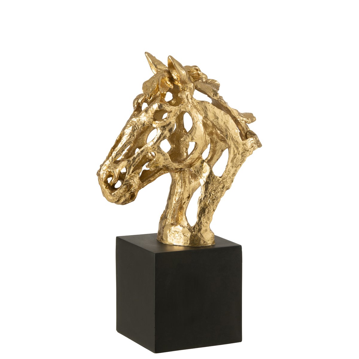 Figurine J-Line Cheval à Pied en polyrésine or et noir - Sur étagère