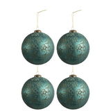 Ensemble de 4 boules de Noël en verre azur J-Line, présentées dans leur boîte.