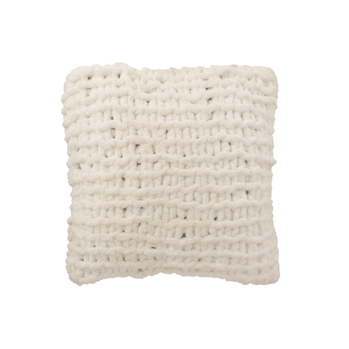 Coussin J-Line tricoté en rose et blanc, vue de face