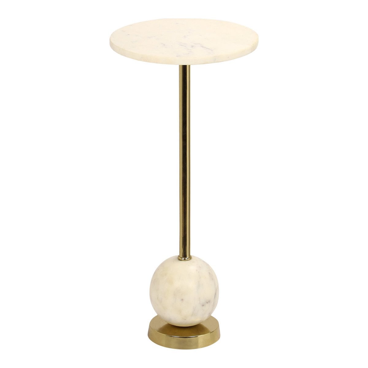 Table d'appoint Salo en laiton et marbre vue de face, élégante et moderne.