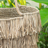 Grand sac panier Boho en raphia et jonc de mer avec franges – Sac fourre-tout d’été fait main TOBA