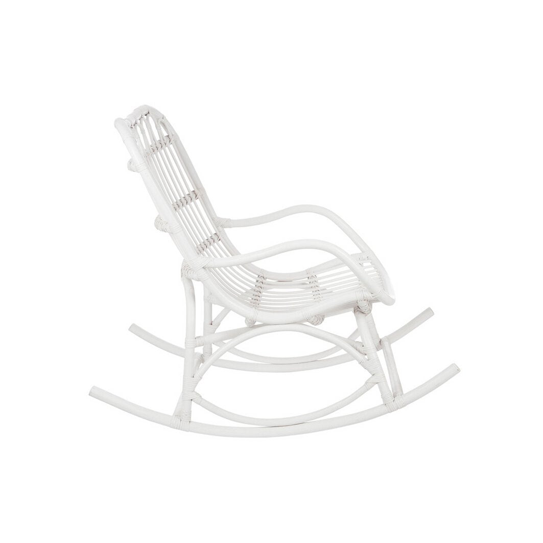 Tabouret à roulettes J-Line en rotin blanc, vue latérale