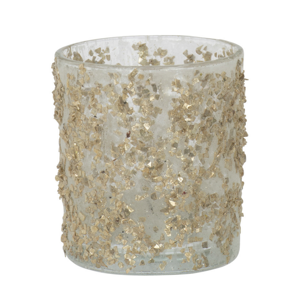 Photophore J-Line Glitter en verre champagne, vue de face