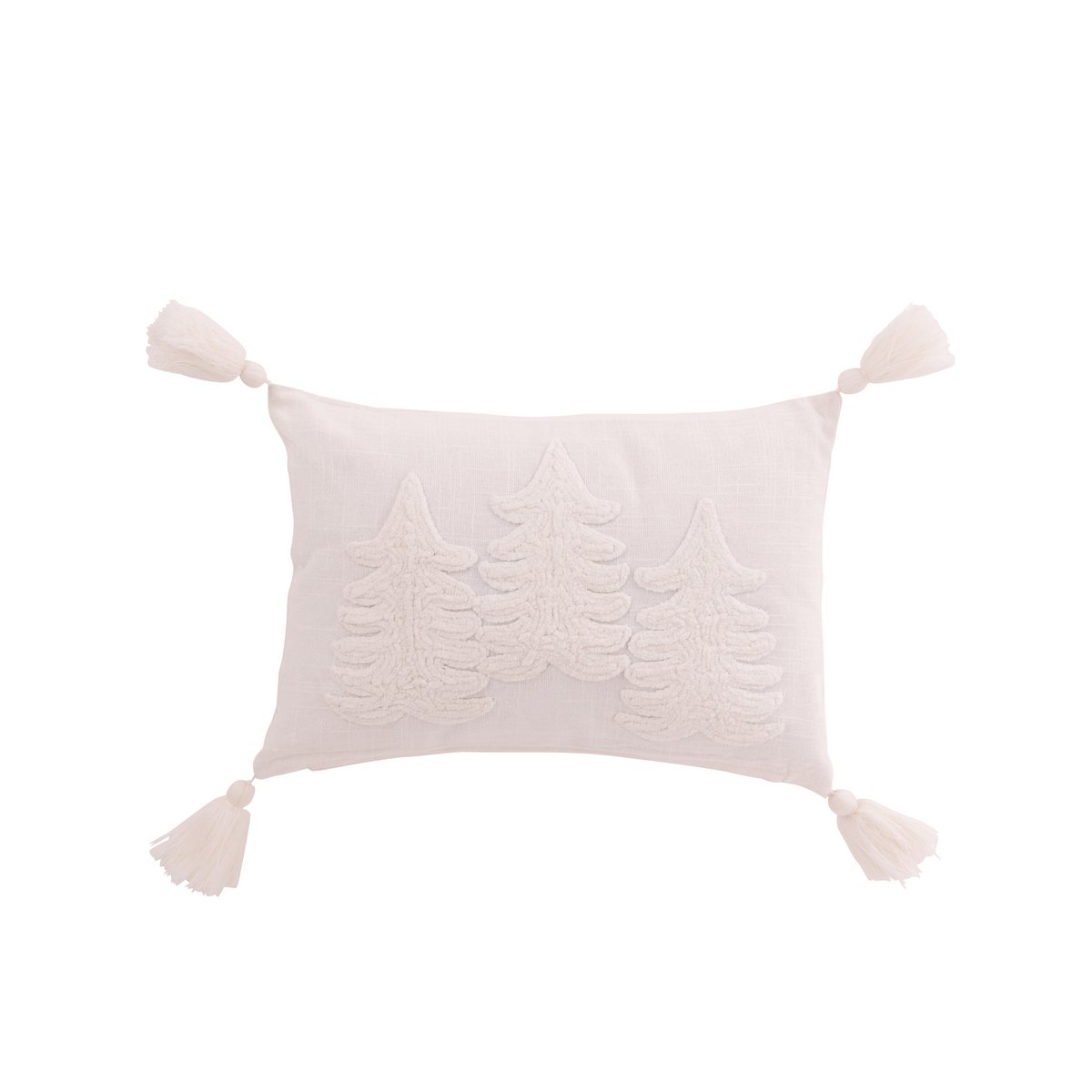 Coussin J-Line en coton blanc sur un lit décoré