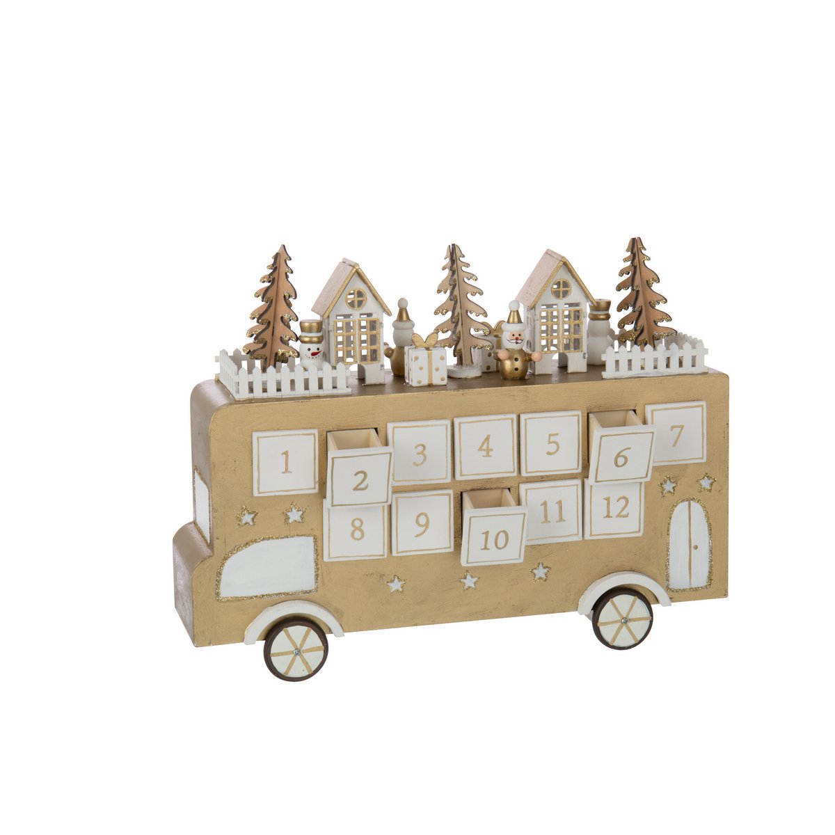 Calendrier de l'Avent Bus J-Line en bois doré et blanc