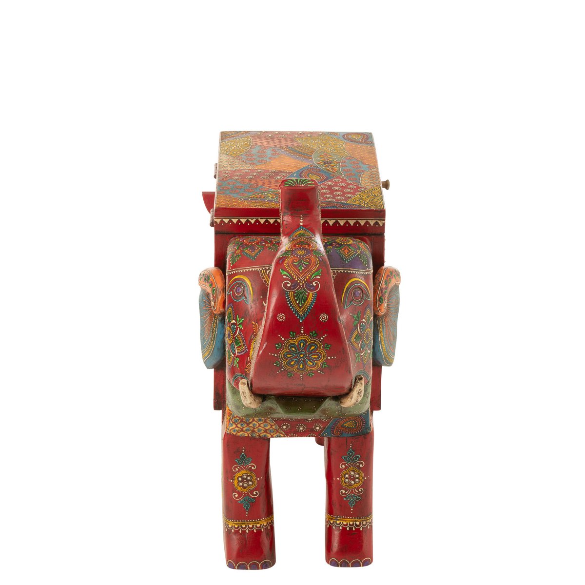 Détail des couleurs multicolores de l'éléphant en bois