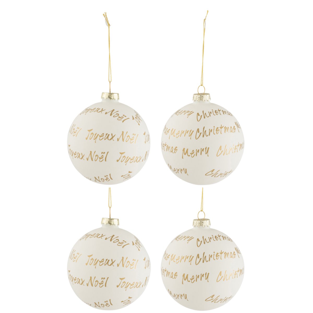 Boule de Noël J-Line en verre blanc et or, boîte de 4, décoration élégante.