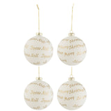 Boule de Noël J-Line en verre blanc et or, boîte de 4, décoration élégante.