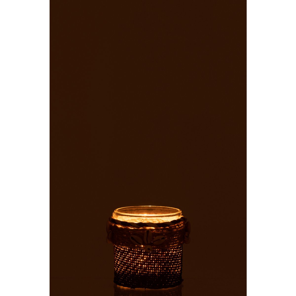 Bougeoir J-Line marron, détail des coquillages sur le verre