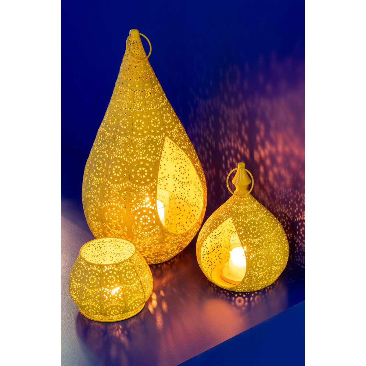 Photophore en métal et verre jaune - utilisation en intérieur