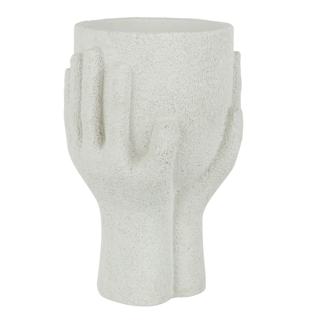 Vase J-Line Flowerpot Hands en ciment blanc, vue avant