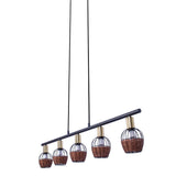 5 pendentif "Corbis", lampe conjugale en noir en noir, avec de l'or et du rotin, avec une douille E14, pour une salle à manger, un salon, un couloir ou un bureau, 100 cm de long