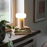 Stafford Lampe de table, bambou/métal/PE, rechargeable, naturel, blanc