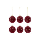 Boîte de 6 boules de Noël Dots Velours Bordeaux/Or - vue générale