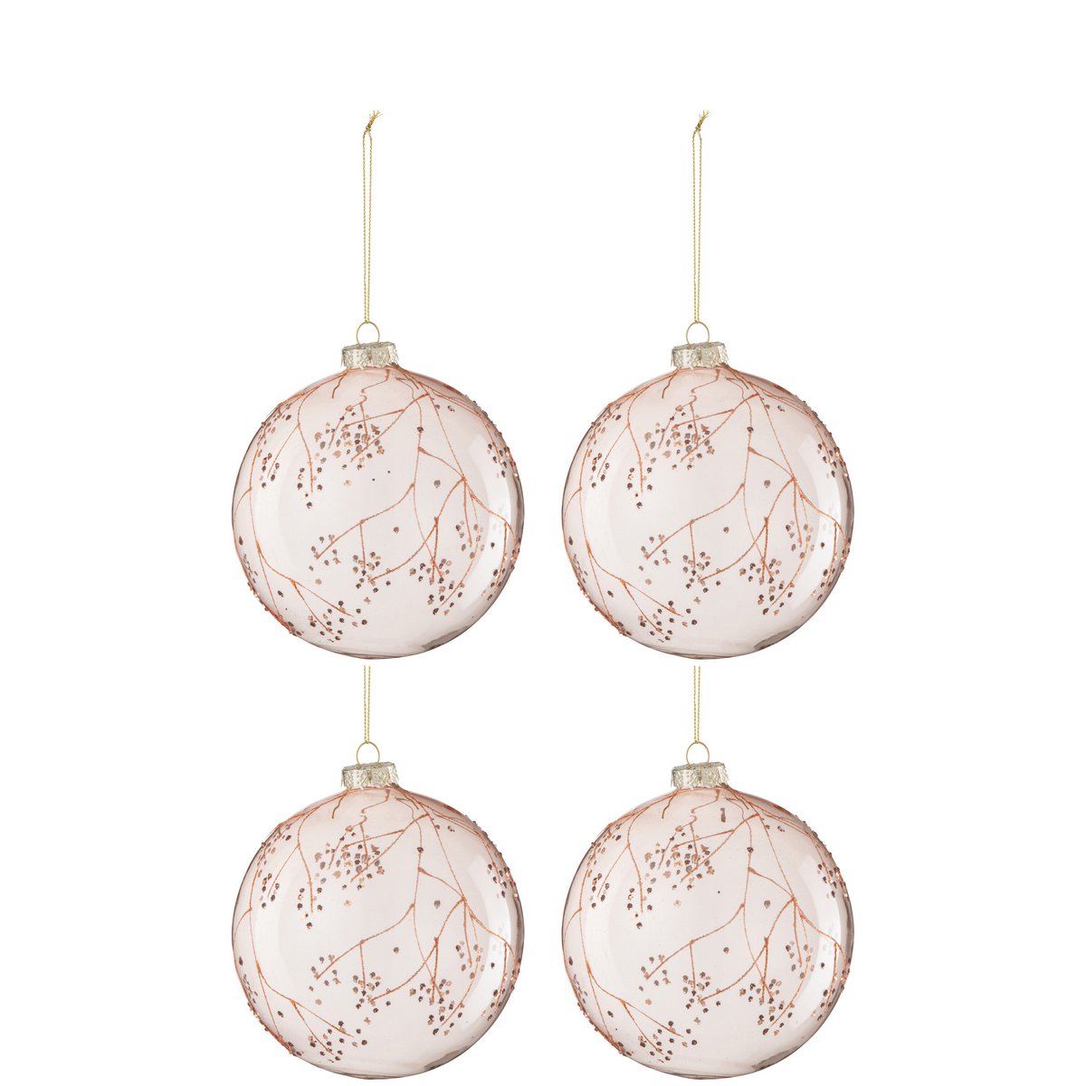 Boule de Noël J-Line en verre rose clair avec motifs élégants