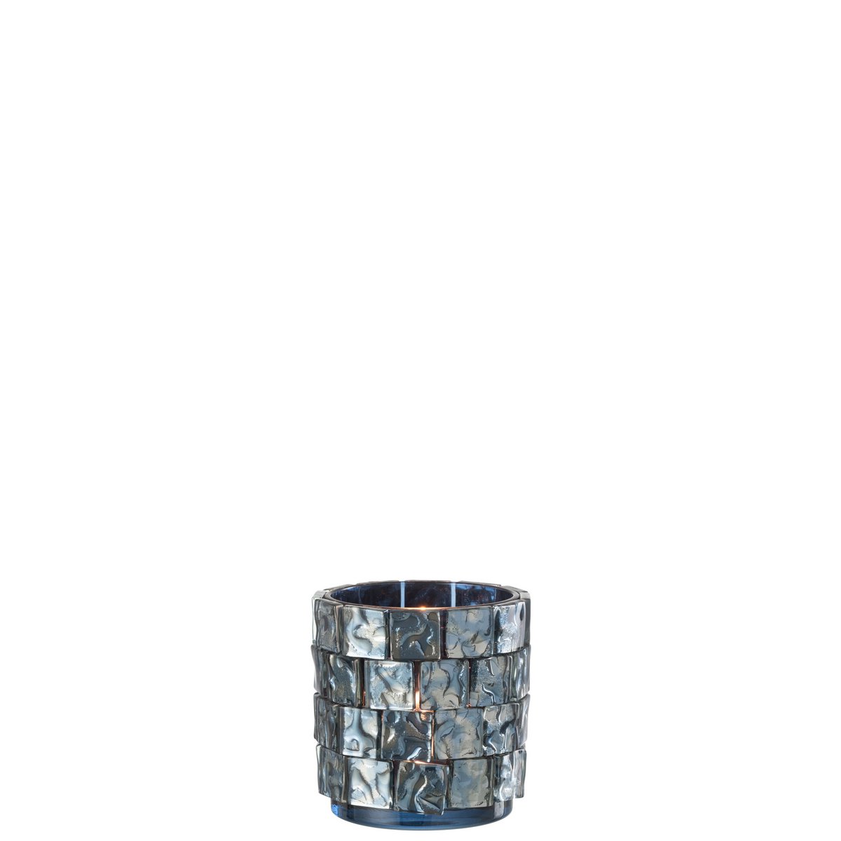 Photophore carré mosaïque en verre bleu foncé - vue 1