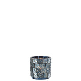 Photophore carré mosaïque en verre bleu foncé - vue 1