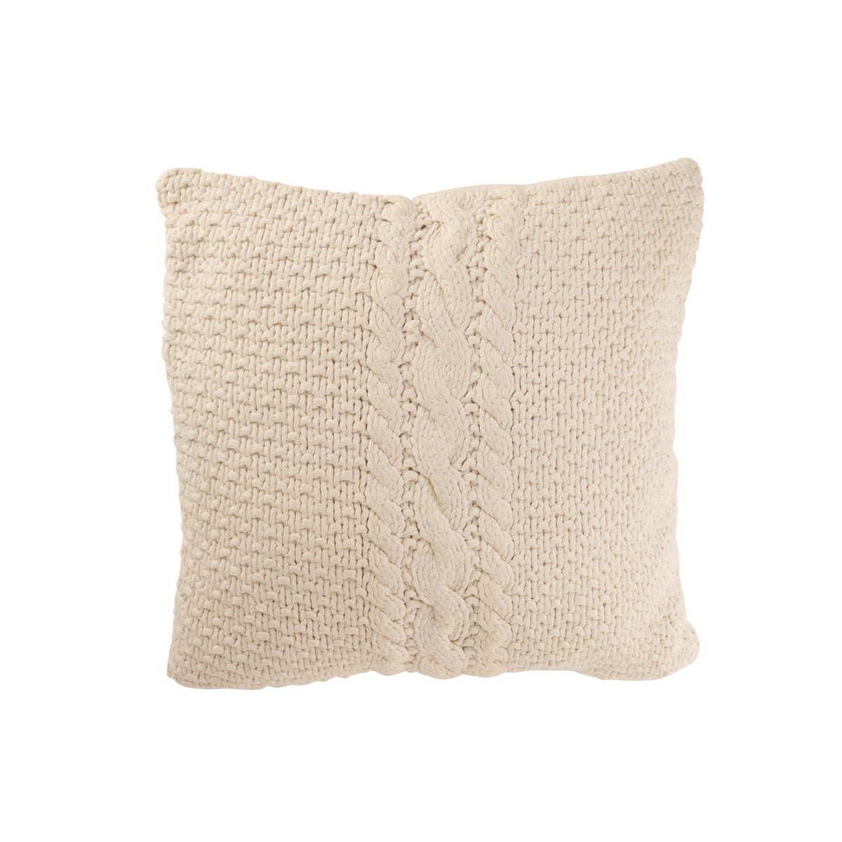 Coussin J-Line Tricot+Tresse Coton Blanc - vue avant avec texture tricotée