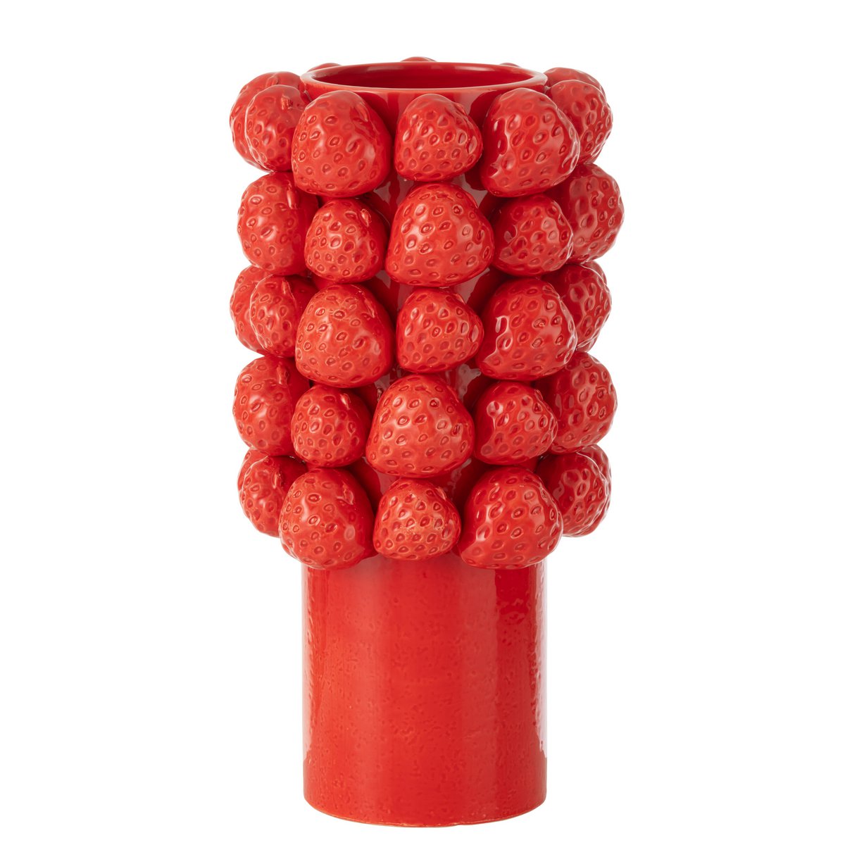 Vase J-Line Fraises en céramique rouge, ambiance décorative