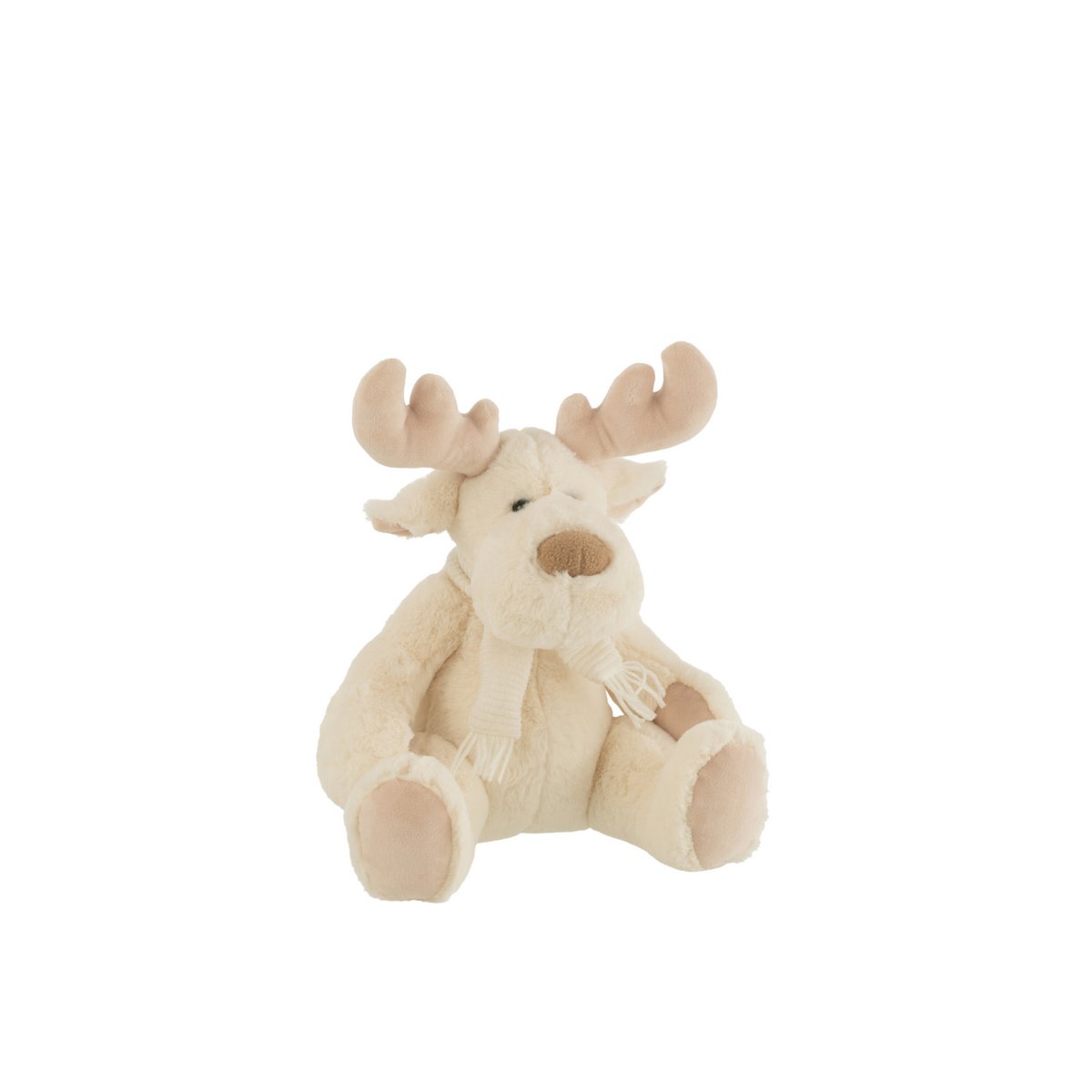 Renne assis J-Line en textile blanc et beige avec écharpe, décoration de Noël
