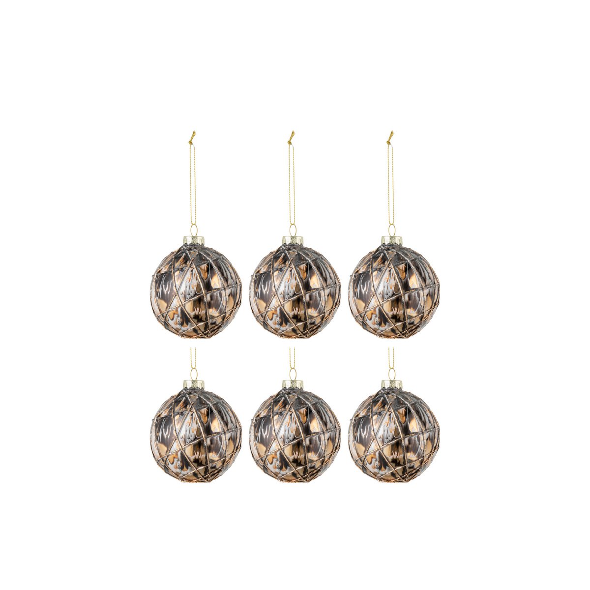 Boules de Noël J-Line en verre avec motifs noirs, bronzes et gris