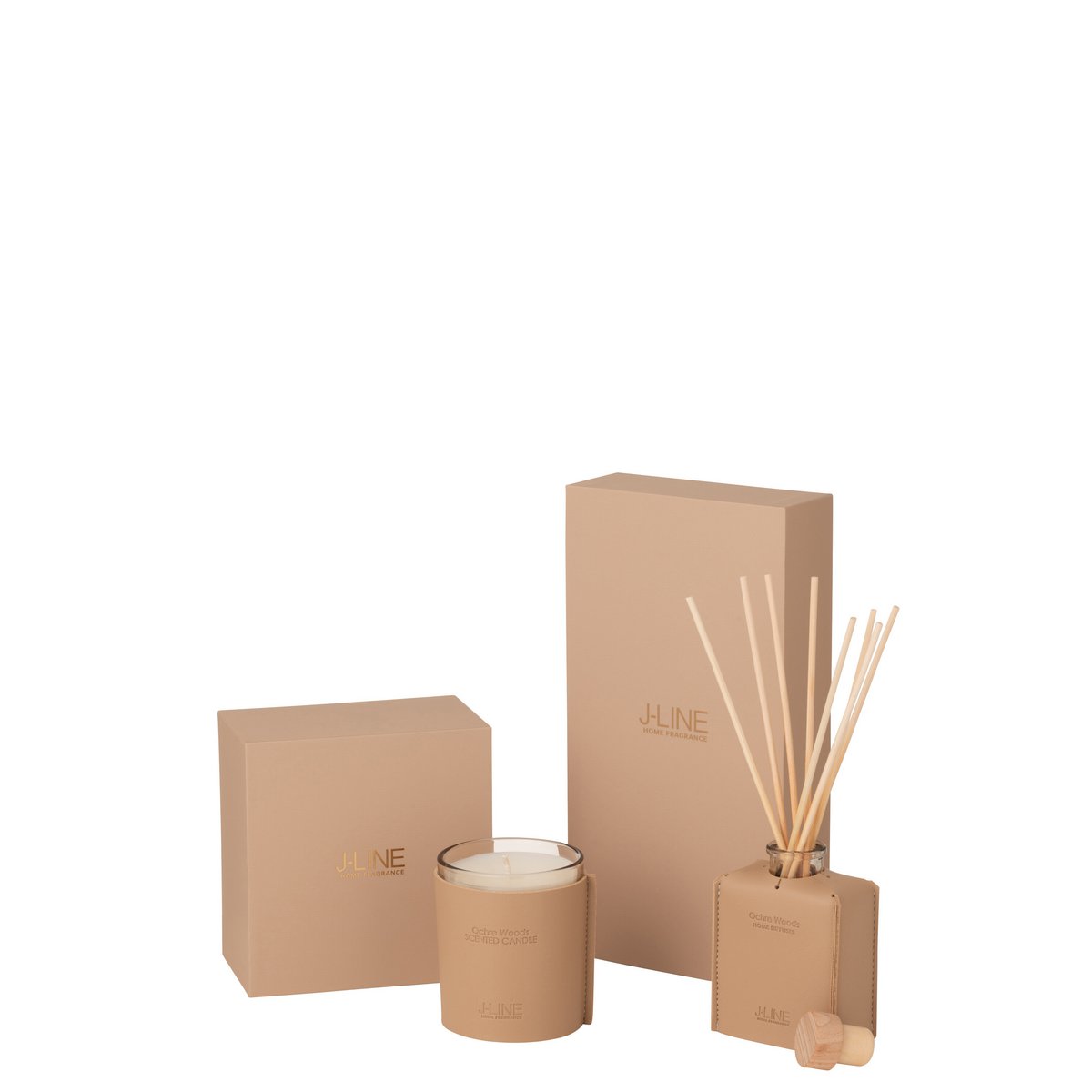 Détail du diffuseur J-Line Ocher Woods montrant la texture de la cire