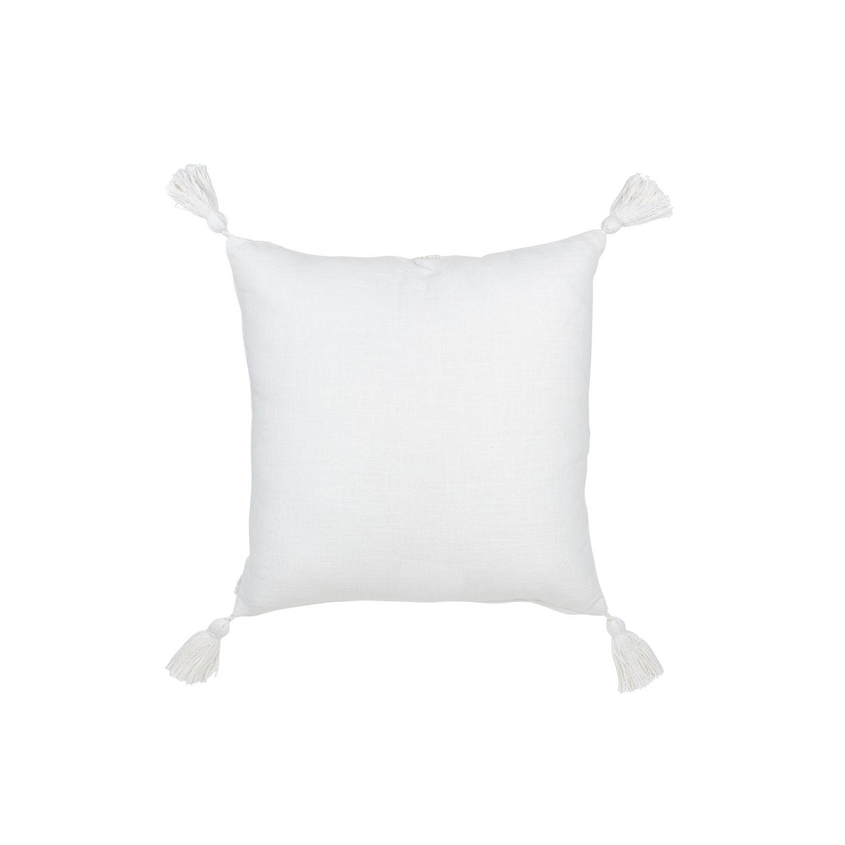 Coussin J-Line Fleurs et Pompons en coton blanc, vue de face