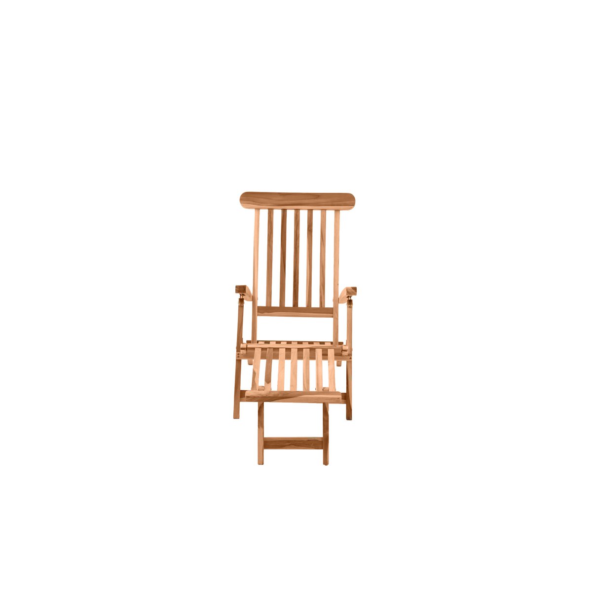 Détail du repose-pieds de la chaise longue en teck