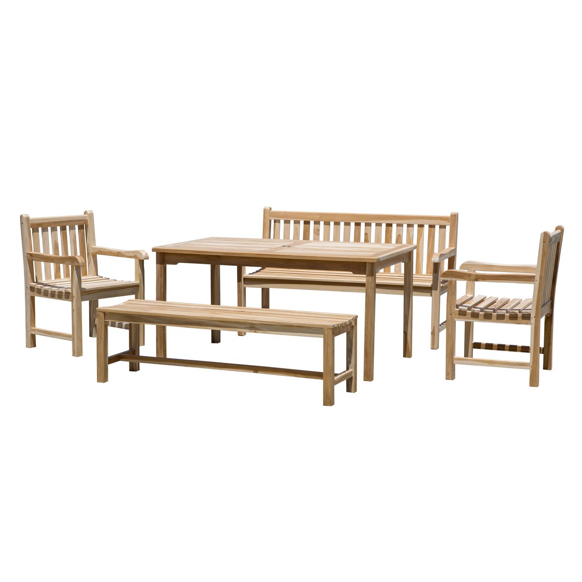 Ensemble de jardin en teck avec fauteuils et table, vue de face